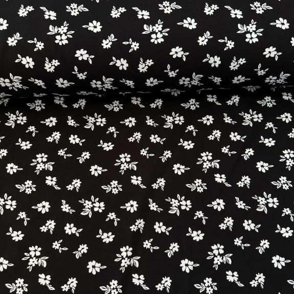 Papatyalı Viskon Kumaş Siyah