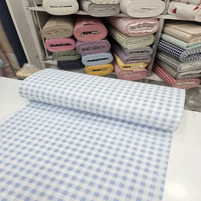 Mavi Giz Peçvörk Poplin Kumaş 1