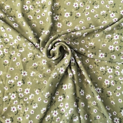 Çiçekli Desenli Şifon Yeşil