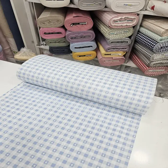 Mavi Giz Peçvörk Poplin Kumaş 4
