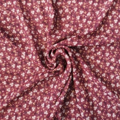 Minik Çiçekli Desenli Şifon Bordo