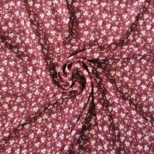 Minik Çiçekli Desenli Şifon Bordo