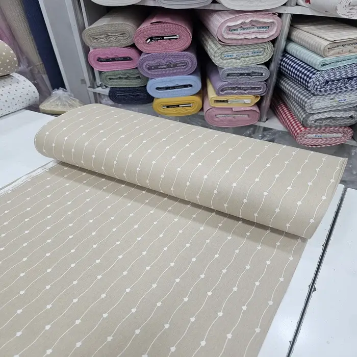 Bej Giz Peçvörk Poplin Kumaş 3