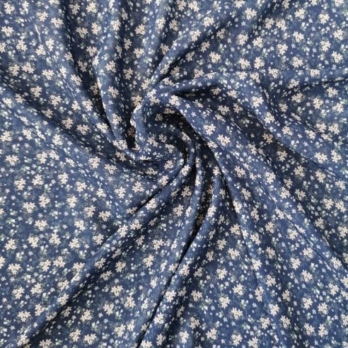 Minik Çiçekli Desenli Şifon Lacivert