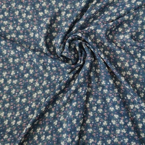 Minik Çiçekli Desenli Şifon Petrol