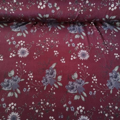 Bordo Güllü Kadife Kumaş
