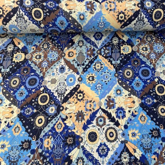 Etnik Desen Romance Kumaş Mavi