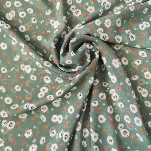 Papatyalı Desenli Şifon Yeşil