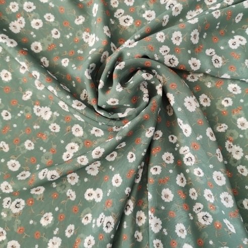 Papatyalı Desenli Şifon Yeşil