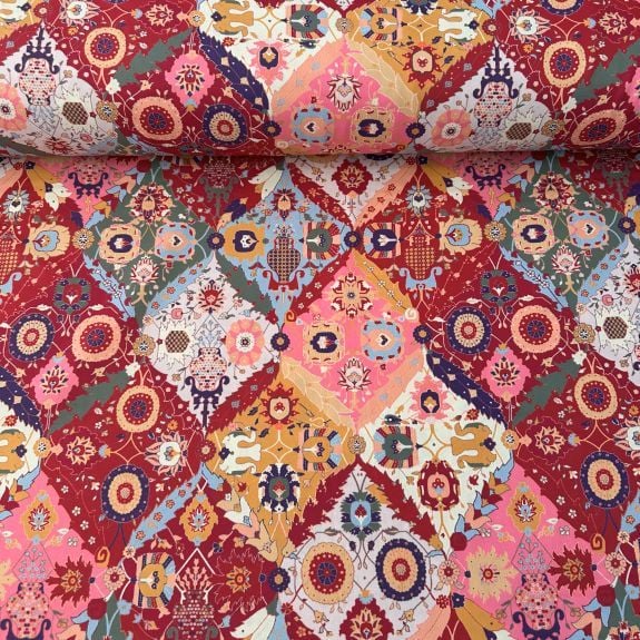 Etnik Desen Romance Kumaş Bordo