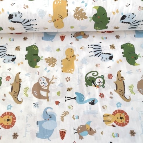 Tembel Hayvan Ve Hipopotam Poplin Kumaş Kahverengi