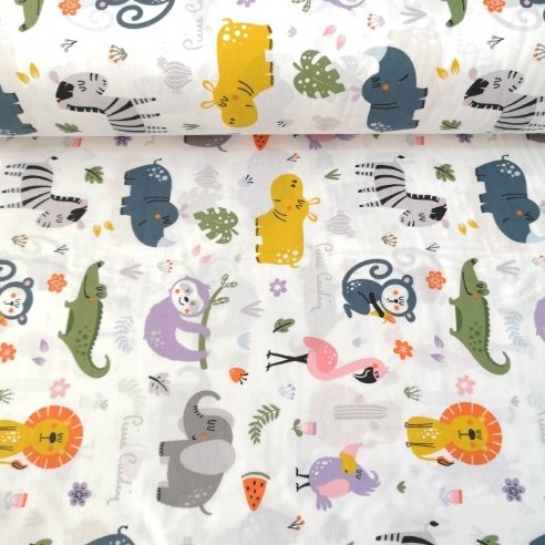 Tembel Hayvan Ve Hipopotam Poplin Kumaş Lila