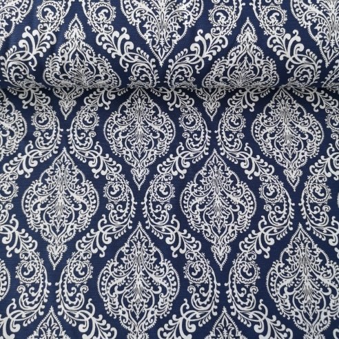 Damask Desen Duck Bezi Lacivert