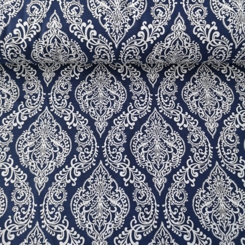 Damask Desen Duck Bezi Lacivert