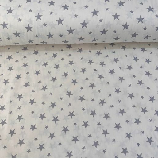 Gri Yıldızlı Poplin Kumaş Beyaz