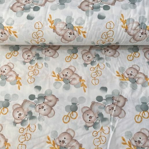 Sevimli Koala Poplin Kumaş Mint
