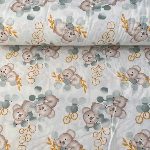 Sevimli Koala Poplin Kumaş Mint