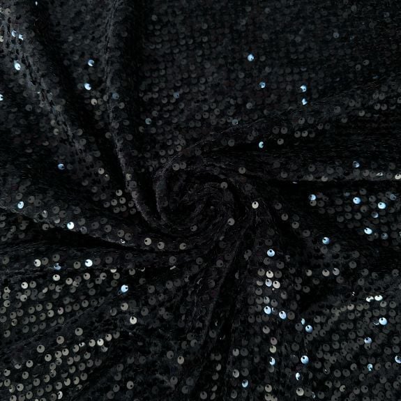 Siyah Pullu Kadife Kumaş