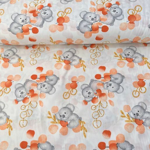 Sevimli Koala Poplin Kumaş Somon