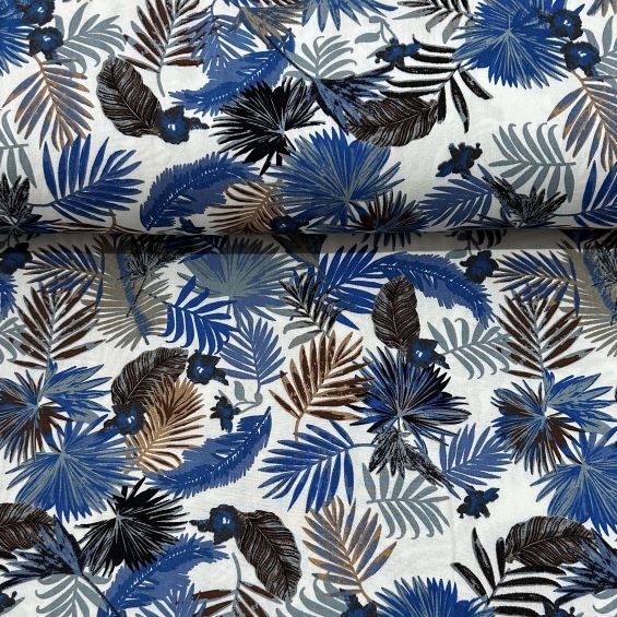 Palmiye Yaprağı Viskon Kumaş Mavi