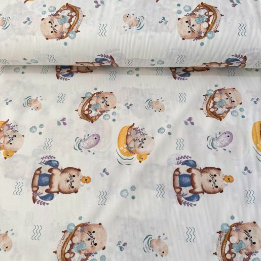 Minik Fok Poplin Kumaş Mavi