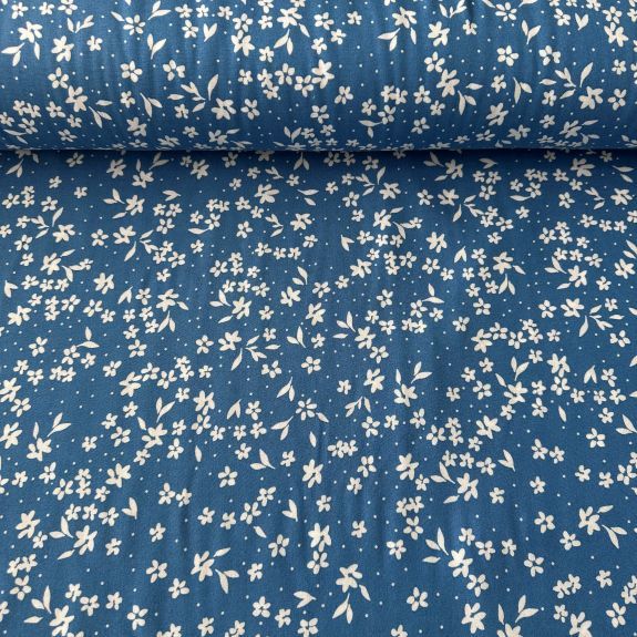 Uçuşan Çiçekler Viskon Kumaş Mavi