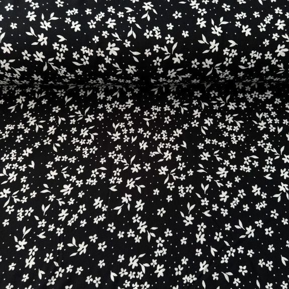 Uçuşan Çiçekler Viskon Kumaş Siyah