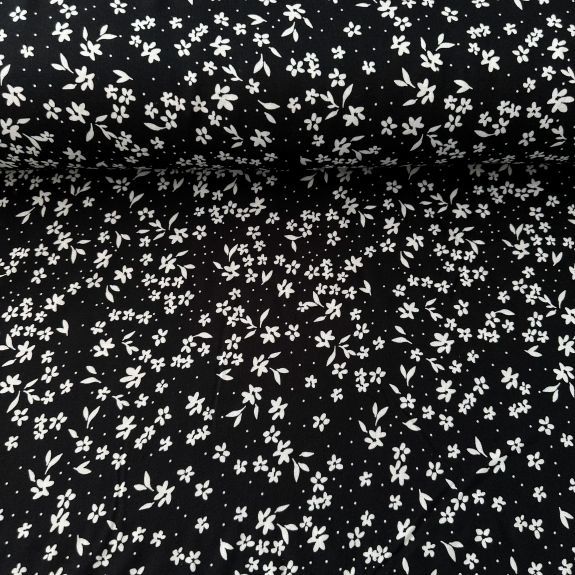 Uçuşan Çiçekler Viskon Kumaş Siyah
