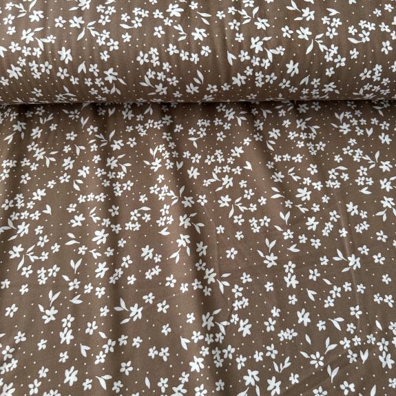Uçuşan Çiçekler Viskon Kumaş Koyu Bej