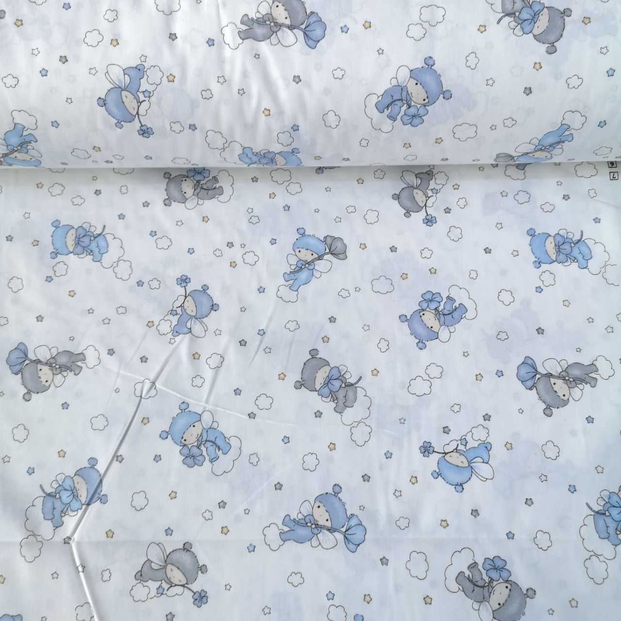 Bulutlardaki Bebek Poplin Kumaş Mavi