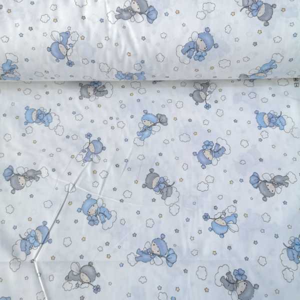 Bulutlardaki Bebek Poplin Kumaş Mavi