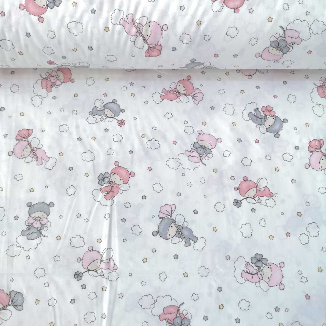 Bulutlardaki Bebek Poplin Kumaş Pembe