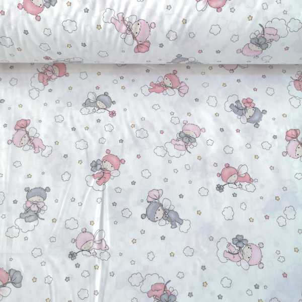 Bulutlardaki Bebek Poplin Kumaş Pembe