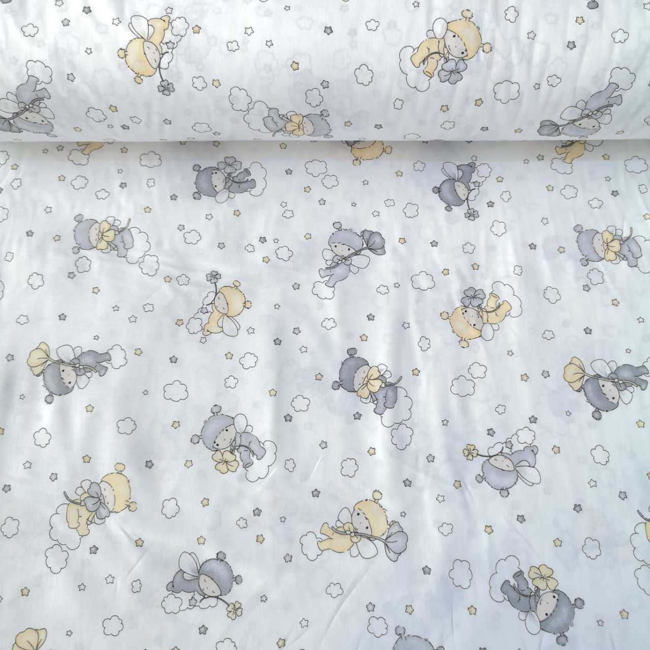 Bulutlardaki Bebek Poplin Kumaş Sarı