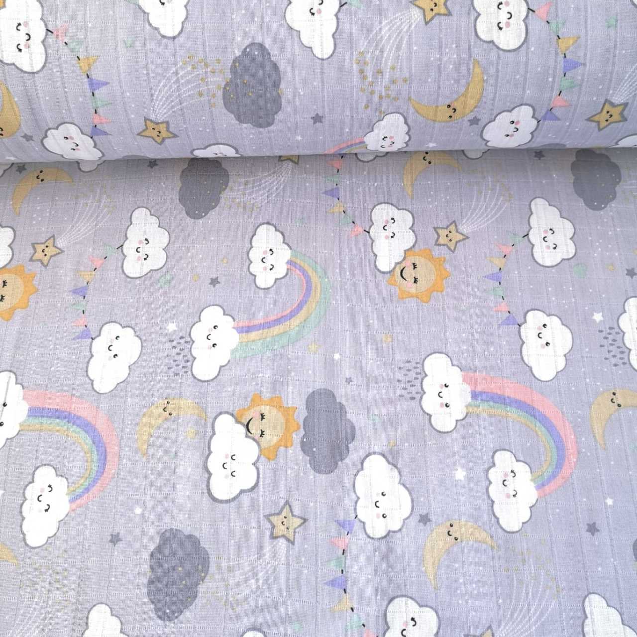 Gülen Bulut ve Gökkuşağı Müslin Bezi Gri