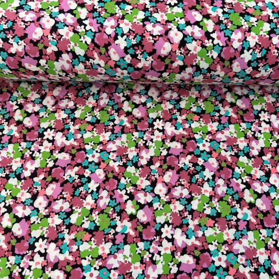 Kır Çiçekleri Viskon Kumaş Pembe