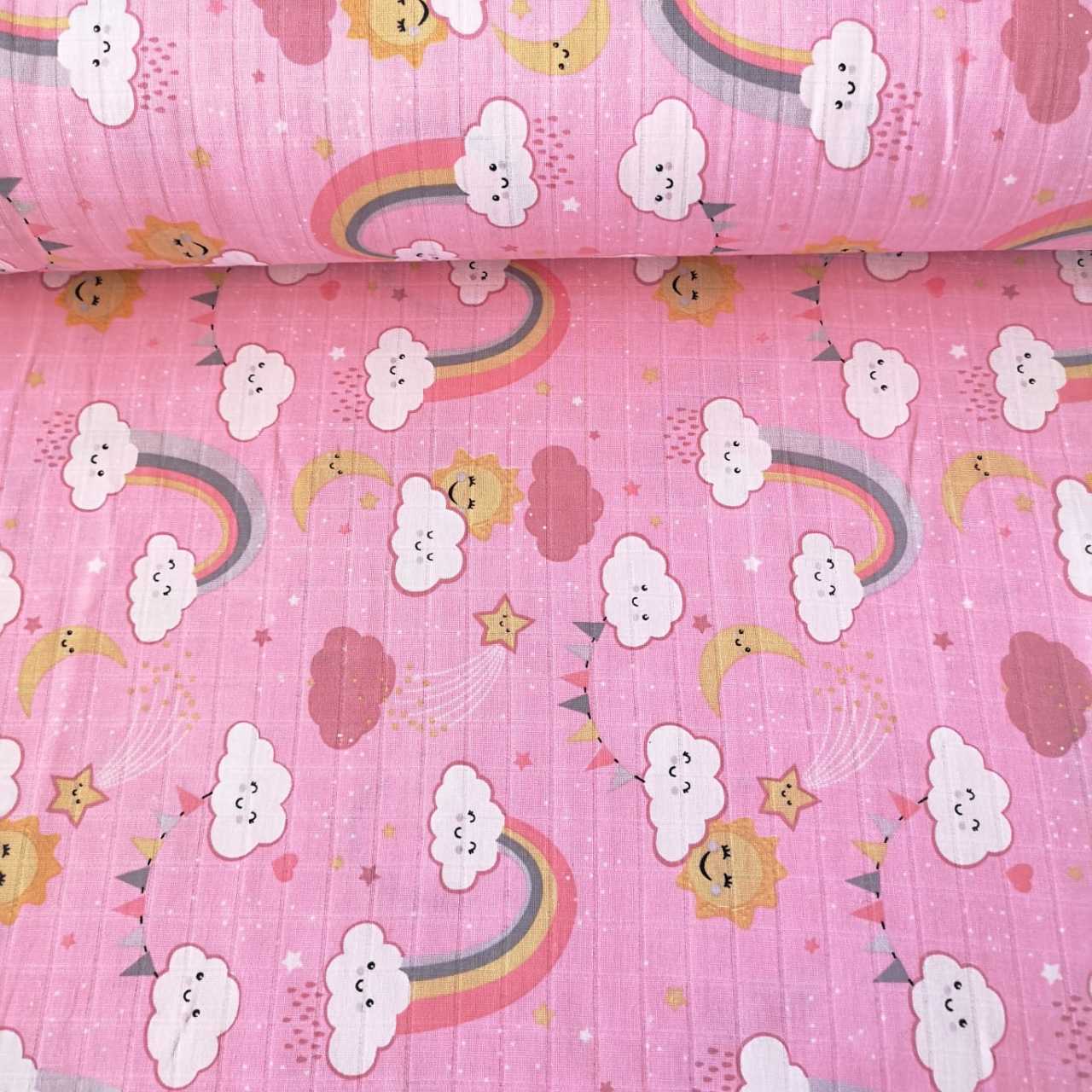 Gülen Bulut ve Gökkuşağı Müslin Bezi Pembe