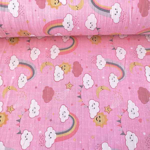 Gülen Bulut ve Gökkuşağı Müslin Bezi Pembe