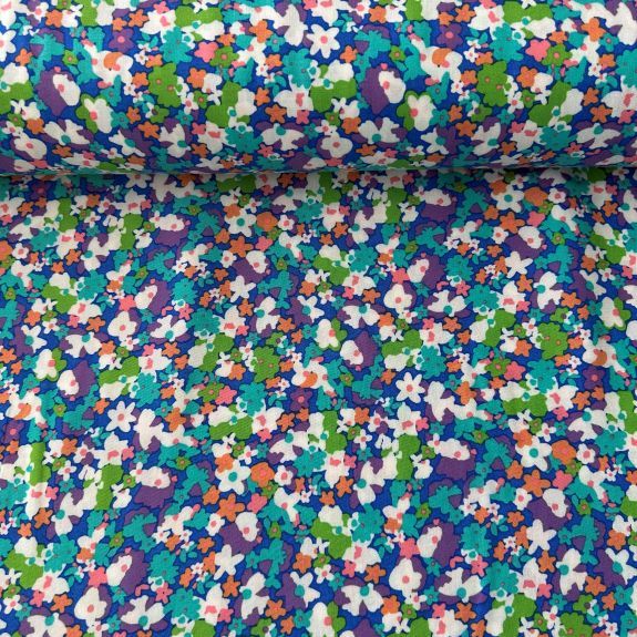 Kır Çiçekleri Viskon Kumaş Mavi