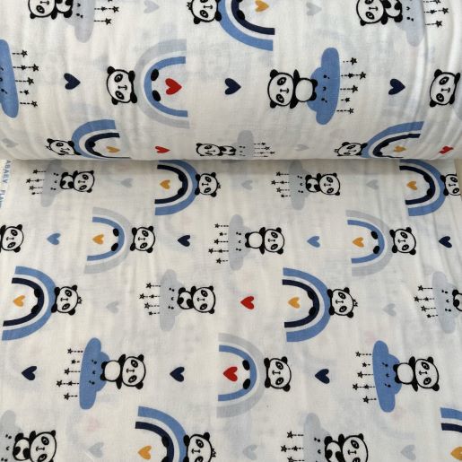 Minik Pandalar Pazen Kumaş Mavi