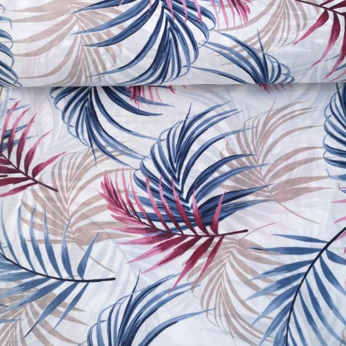 Palmiye Desen Polycotton Poplin Kumaş Mavi