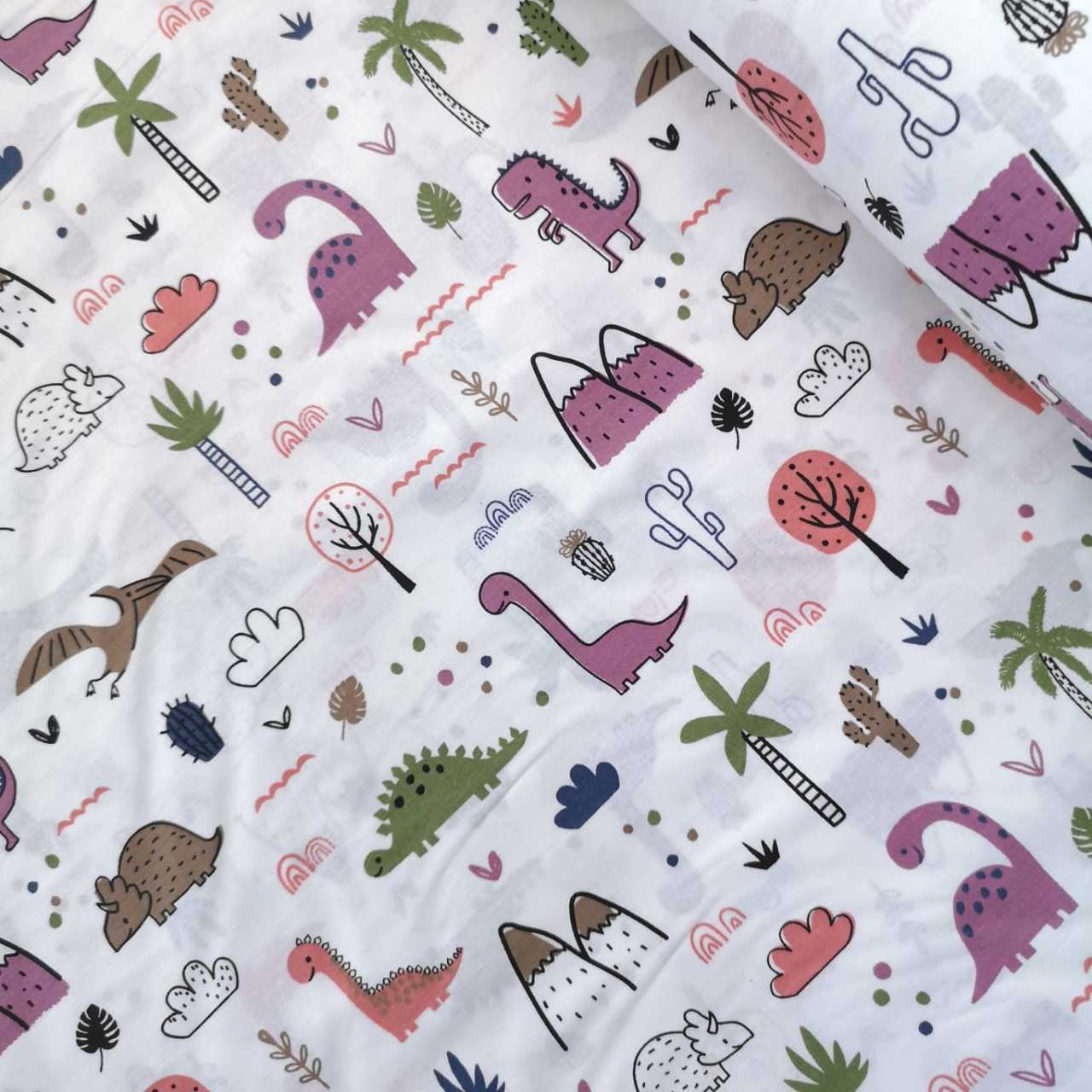 Sevimli Dinazorlar Poplin Kumaş Mor