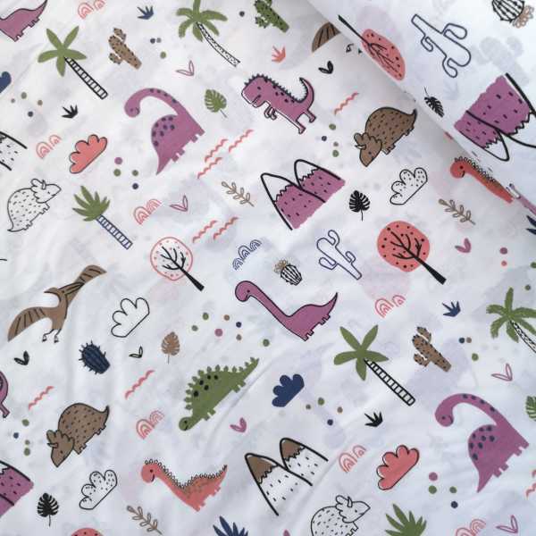 Sevimli Dinazorlar Poplin Kumaş Mor