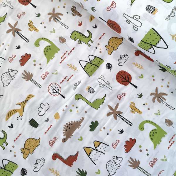 Sevimli Dinazorlar Poplin Kumaş Yeşil