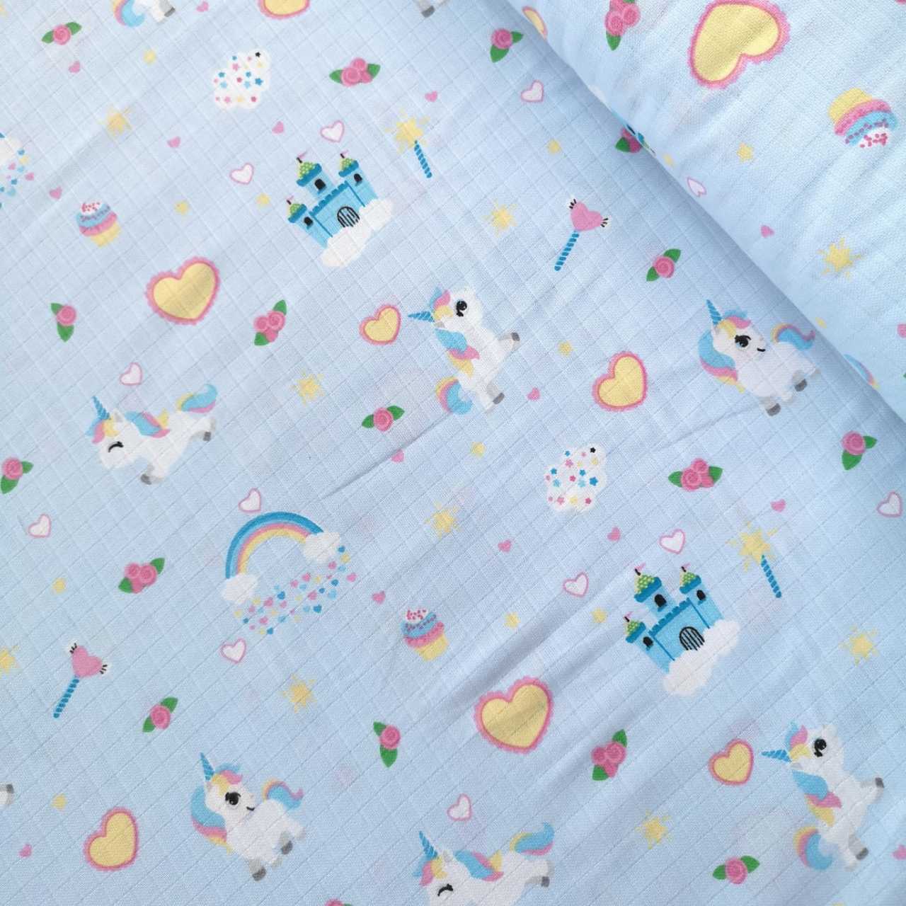 Unicorn Ve Gökkuşağı Müslin Bezi Mavi