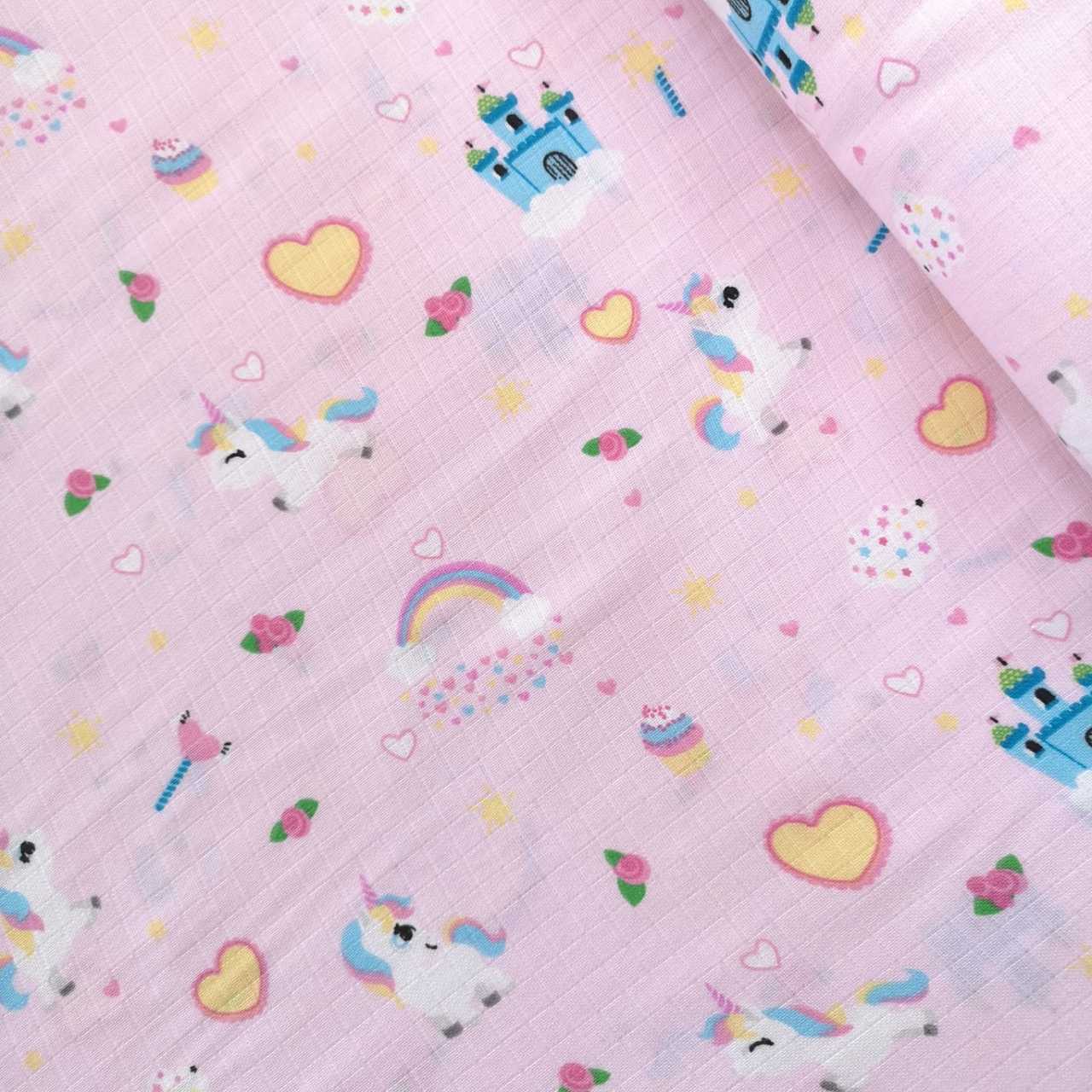 Unicorn Ve Gökkuşağı Müslin Bezi Pembe