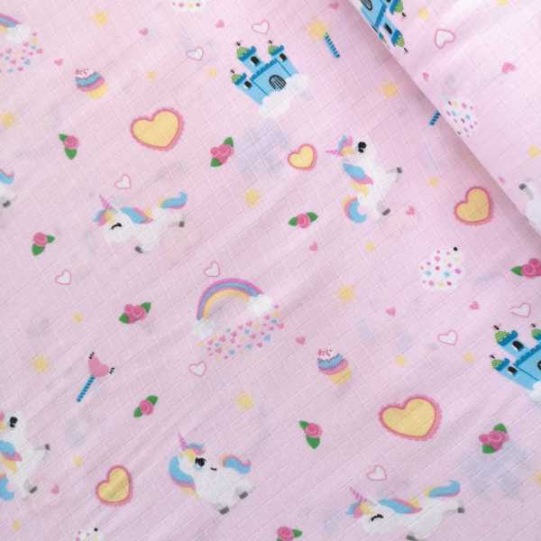 Unicorn Ve Gökkuşağı Müslin Bezi Pembe