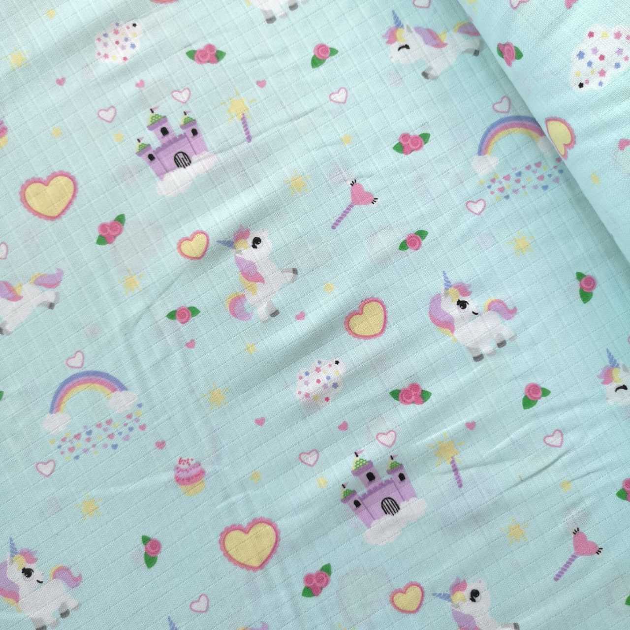 Unicorn Ve Gökkuşağı Müslin Bezi Su Yeşili