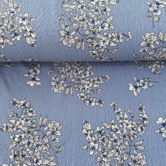 Çiçek Dalları Gofre Kumaş Mavi