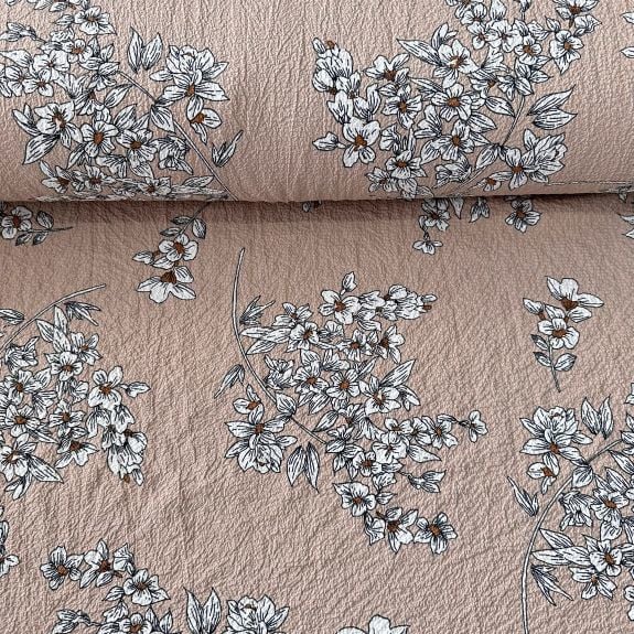 Çiçek Dalları Gofre Kumaş Bej